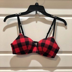 Red & Black Buffalo Plaid 34A Push Up Bra
